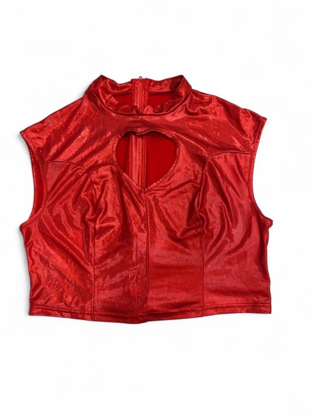 SHEIN Red Metallic Heart Cutout Crop Top
